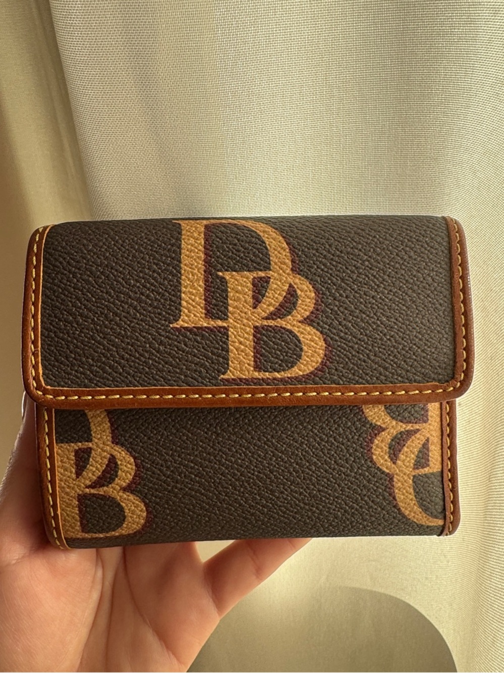 Dooney & Bourke Brown Monogram Trifold Wallet with Tan Accents